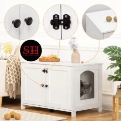 Merkloos Signature Home Wittykitty Kattenbak - Kattenkast - Kattenbakkast - Kattenhuis Met Deur En Aparte Scheidingswand - Kattenbak Opbergdoos - Wit - 80 X 54 X 50.5 Cm -Merkloos Winkel 1200x1200 377