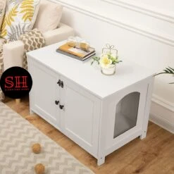 Merkloos Signature Home Wittykitty Kattenbak - Kattenkast - Kattenbakkast - Kattenhuis Met Deur En Aparte Scheidingswand - Kattenbak Opbergdoos - Wit - 80 X 54 X 50.5 Cm -Merkloos Winkel 1200x1200 378