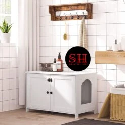 Merkloos Signature Home Wittykitty Kattenbak - Kattenkast - Kattenbakkast - Kattenhuis Met Deur En Aparte Scheidingswand - Kattenbak Opbergdoos - Wit - 80 X 54 X 50.5 Cm -Merkloos Winkel 1200x1200 379