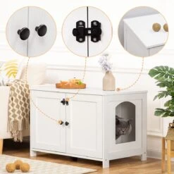 Merkloos Signature Home Wittykitty Kattenbak - Kattenkast - Kattenbakkast - Kattenhuis Met Deur En Aparte Scheidingswand - Kattenbak Opbergdoos - Wit - 80 X 54 X 50.5 Cm -Merkloos Winkel 1200x1200 381