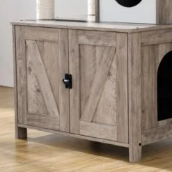 Signature Home Catty Krabpaal Met Kattenbak - Kattenbakkast - Kattenhuis Met Deur En Slot - Krabpalen Met Hangmat Mand Katten Huis - Kattenbakmeubel Verborgen - Alles-in-één Kattenspeelgoed Met Kattenhuis - Grijs - 60cm X 150cm X 48cm -Merkloos Winkel 1200x1200 390