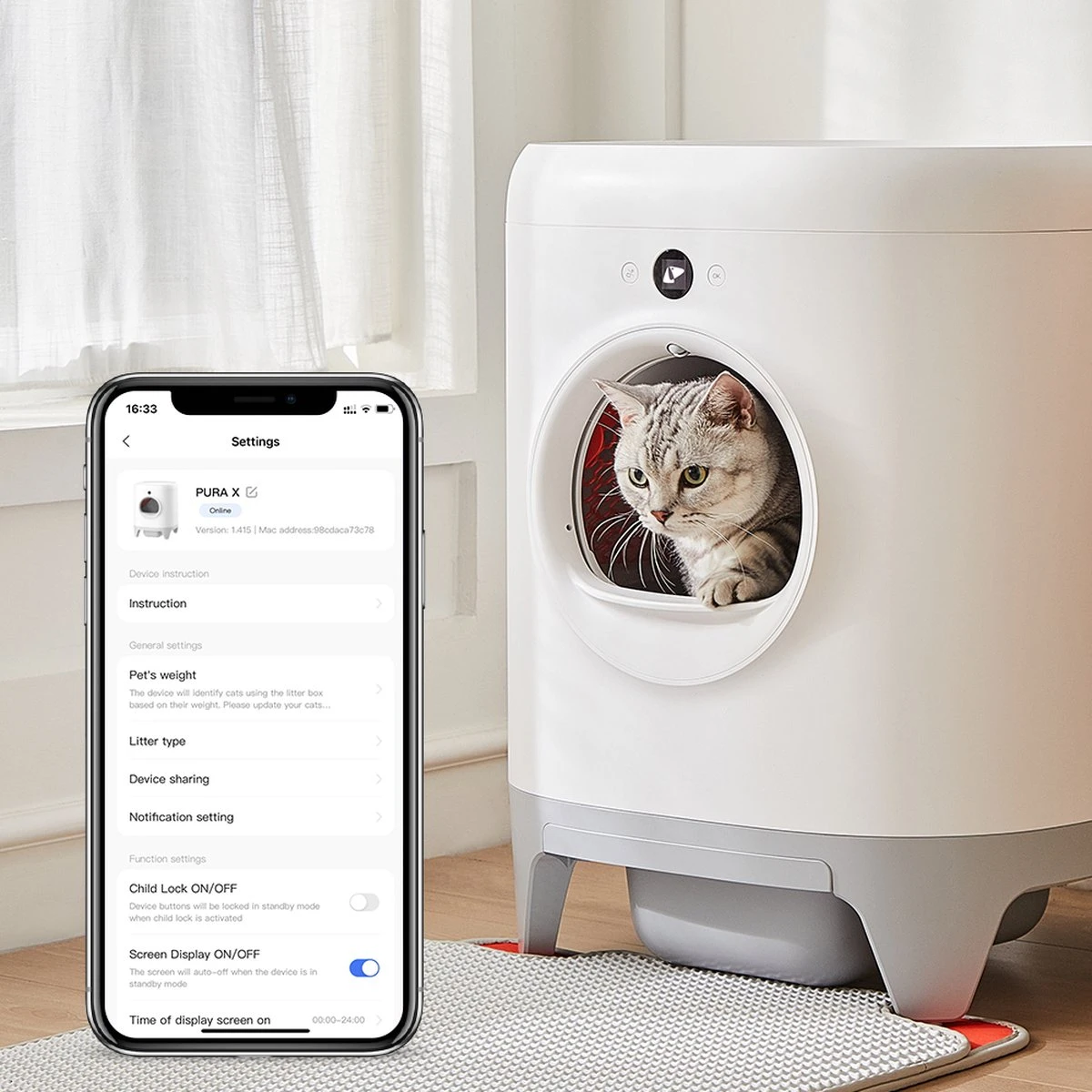 PETKIT Pura X Self-Cleaning Cat Litter Box, No Scooping Automatic Cat Litter Box Fr Multiple Cats, XSecure/Odor Removal/APP Control Automatic Cat Littler Box With Mat 5 PETKIT Pura X Self-Cleaning Cat Litter Box, No Scooping Automatic Cat Litter Box Fr Multiple Cats, XSecure/Odor Removal/APP Control Automatic Cat Littler Box With Mat - Afbeelding 5