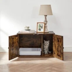 Meubelexpert Kattenhuis Voor Kattenbak - Met Deuren - Vintage - Bruinzwart - PCL002X02 -Merkloos Winkel 1200x1200 424