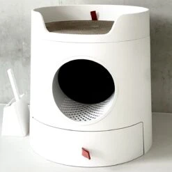 A Sunny Day Kattenbak Met Lade, Bedje En Krabplank - Inclusief Schepje - Design Kattenbak - Wit - Dichte Kattenbak - Kattenbak Gesloten -Merkloos Winkel 1200x1200 439