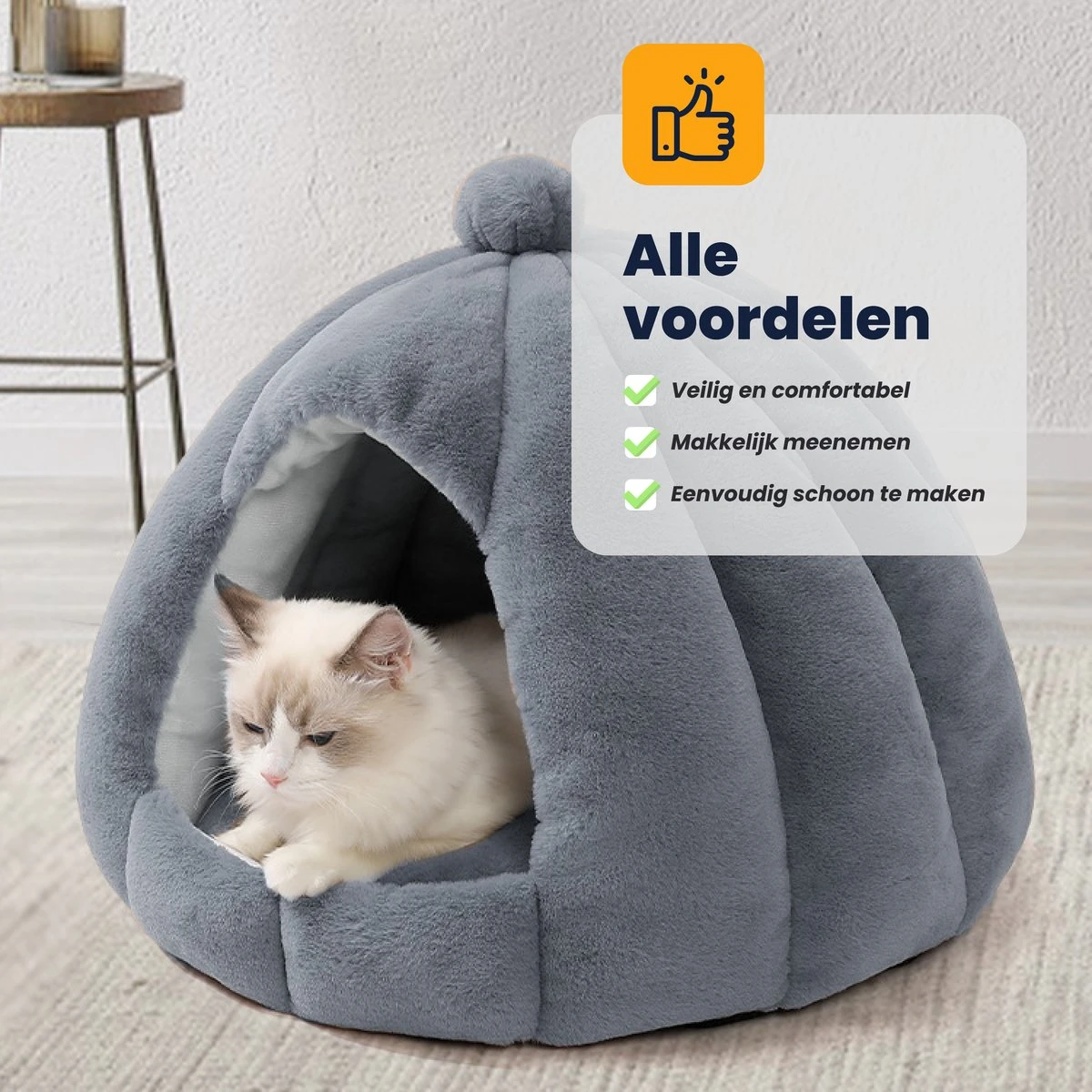 MIRO Katten Huis - Kattenhuizen - Kattenhok - Kattenmand - Dierenhuis - Extra Zacht - Grijs 4 MIRO Katten Huis - Kattenhuizen - Kattenhok - Kattenmand - Dierenhuis - Extra Zacht - Grijs - Afbeelding 4