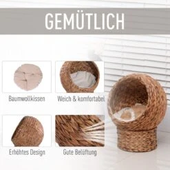 PawHut Kattenmand Rotan Kattennest Kattenbed Met Kussen Huisdierbed Bruin D30-104 -Merkloos Winkel 1200x1200 480
