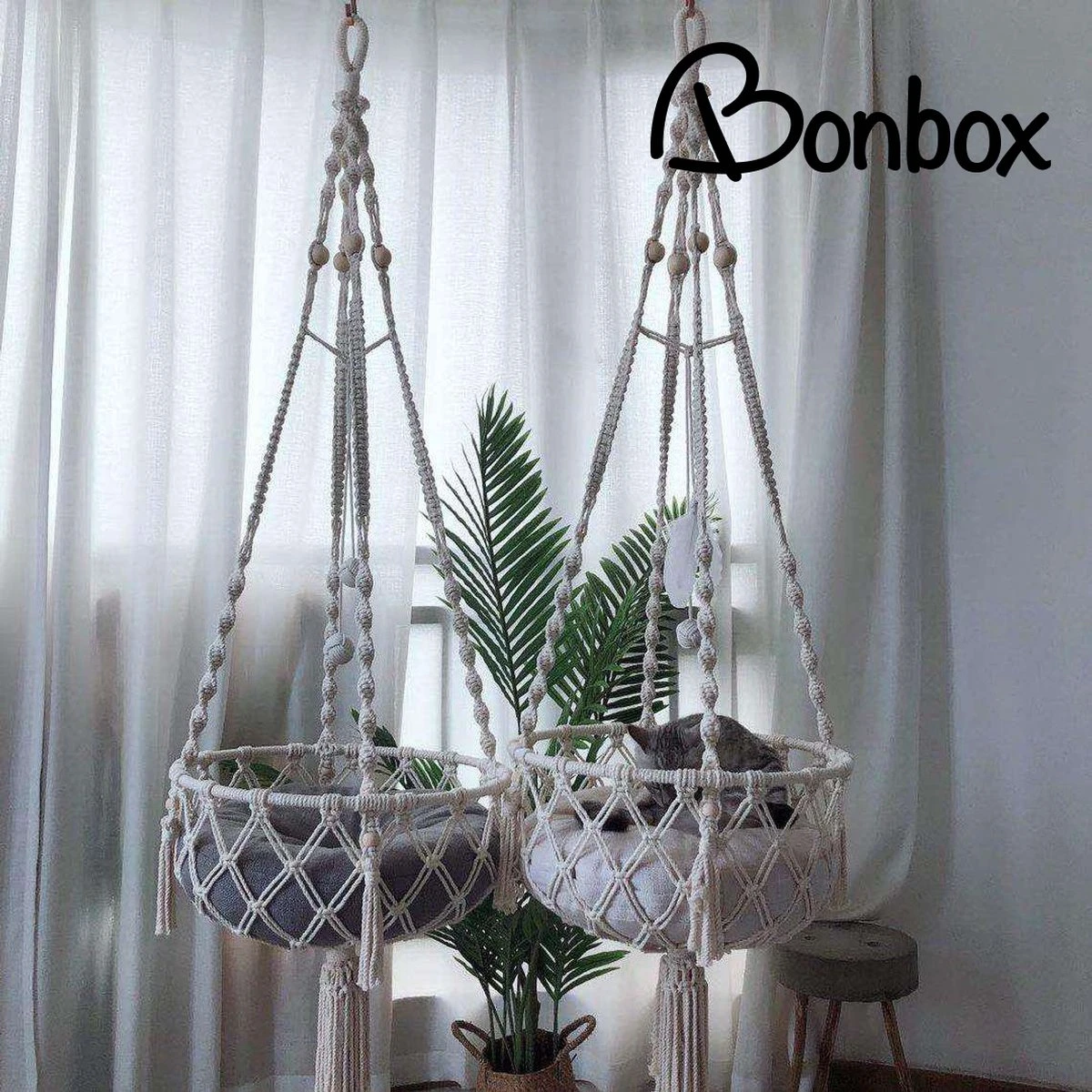 Bonbox Shop - Macrame Hangmat Voor Katten En Kittens - Kattenhammock - Hangmand 1 Bonbox Shop - Macrame Hangmat Voor Katten En Kittens - Kattenhammock - Hangmand