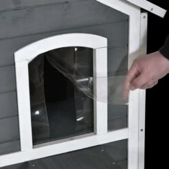 PawHut Kattenhuis Voor Buiten Kattenhut Met 2 Verdiepingen Kattenvilla, Asfaltdak, Massief Hout Grijs D30-236 -Merkloos Winkel 1200x1200 591