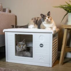 RHRQuality Kattenhuis Voor Binnen En Buiten Kattenhok Villa De Luxe Wit 60cm