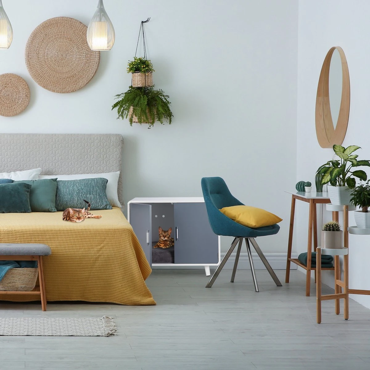 Relaxdays Kattenbak Ombouw Design - Kattenhuis Op Pootjes - Kattenmeubel Wit - Kattenkast 3 Relaxdays Kattenbak Ombouw Design - Kattenhuis Op Pootjes - Kattenmeubel Wit - Kattenkast - Afbeelding 3