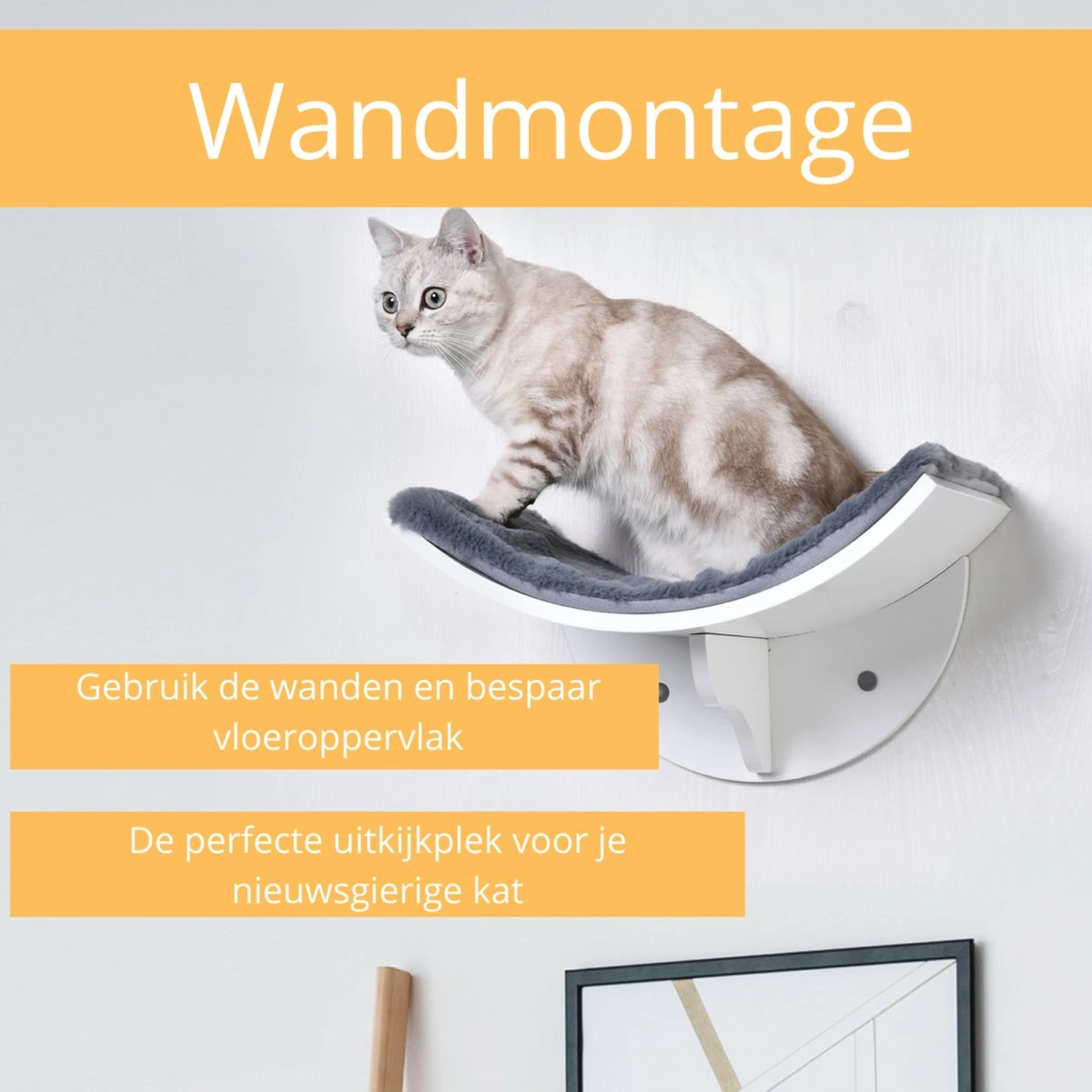 Merkloos Paws And Claws - Cat Shelf – Hangmat Kat – Kattenplank - Kattenbed - Wasbaar – Wandmontage – MDF - Wit 3 Merkloos Paws And Claws - Cat Shelf – Hangmat Kat – Kattenplank - Kattenbed - Wasbaar – Wandmontage – MDF - Wit - Afbeelding 3