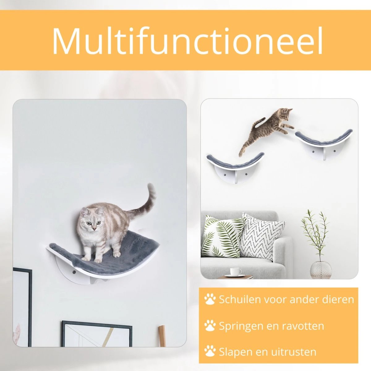 Merkloos Paws And Claws - Cat Shelf – Hangmat Kat – Kattenplank - Kattenbed - Wasbaar – Wandmontage – MDF - Wit 4 Merkloos Paws And Claws - Cat Shelf – Hangmat Kat – Kattenplank - Kattenbed - Wasbaar – Wandmontage – MDF - Wit - Afbeelding 4