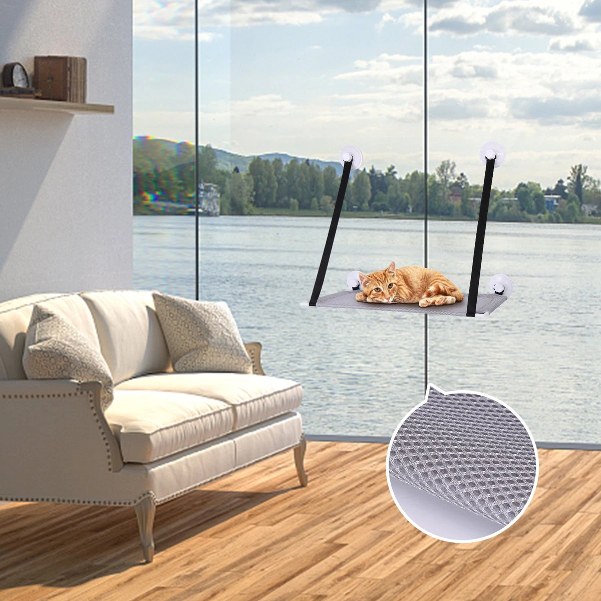 Nobleza 40AG6 - Kattenhangmat - Hangmat Kat - 60x32cm - Kattenhangmat Raam – Kattenbed - Kattenhangmand - Kattenkussen - Grijs 5 Nobleza 40AG6 - Kattenhangmat - Hangmat Kat - 60x32cm - Kattenhangmat Raam – Kattenbed - Kattenhangmand - Kattenkussen - Grijs - Afbeelding 5