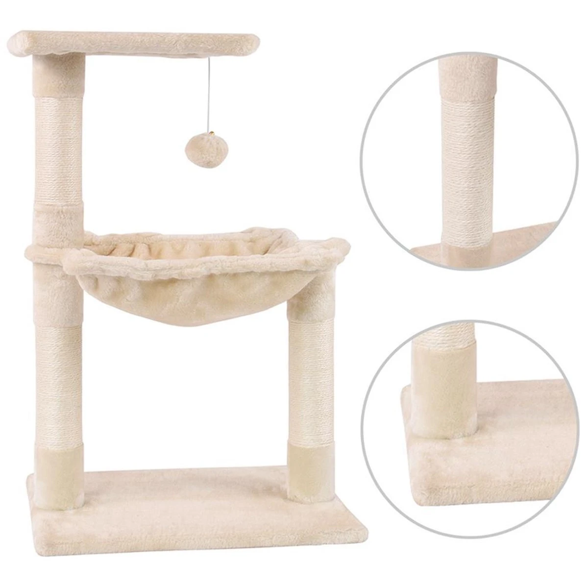 Merkloos MC Star Katten Krabpaal 70cm Krassen Grote Nis En Bal Opgeschort Spelen Schraper Platform Sisal - Beige, 70cm 3 Merkloos MC Star Katten Krabpaal 70cm Krassen Grote Nis En Bal Opgeschort Spelen Schraper Platform Sisal - Beige, 70cm - Afbeelding 3