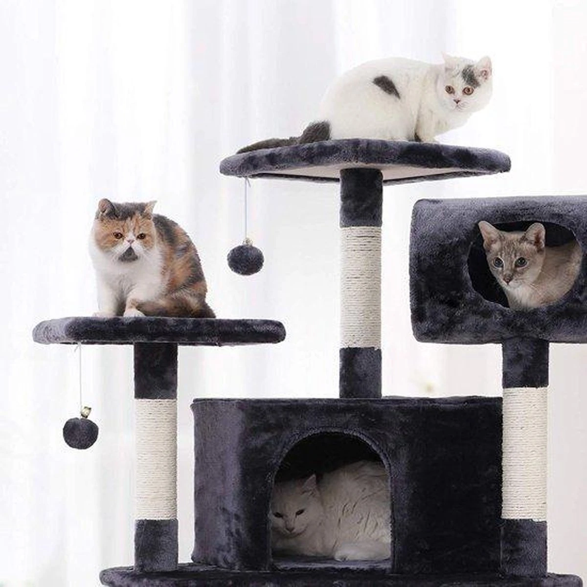 XXL Luxe Katten Krappaal Met Hangmat & Kattenhuisjes - Activity Center - Grote Krappaal Klimpaal - 165 CM Hoog - Grijs/Zwart 2 XXL Luxe Katten Krappaal Met Hangmat & Kattenhuisjes - Activity Center - Grote Krappaal Klimpaal - 165 CM Hoog - Grijs/Zwart - Afbeelding 2