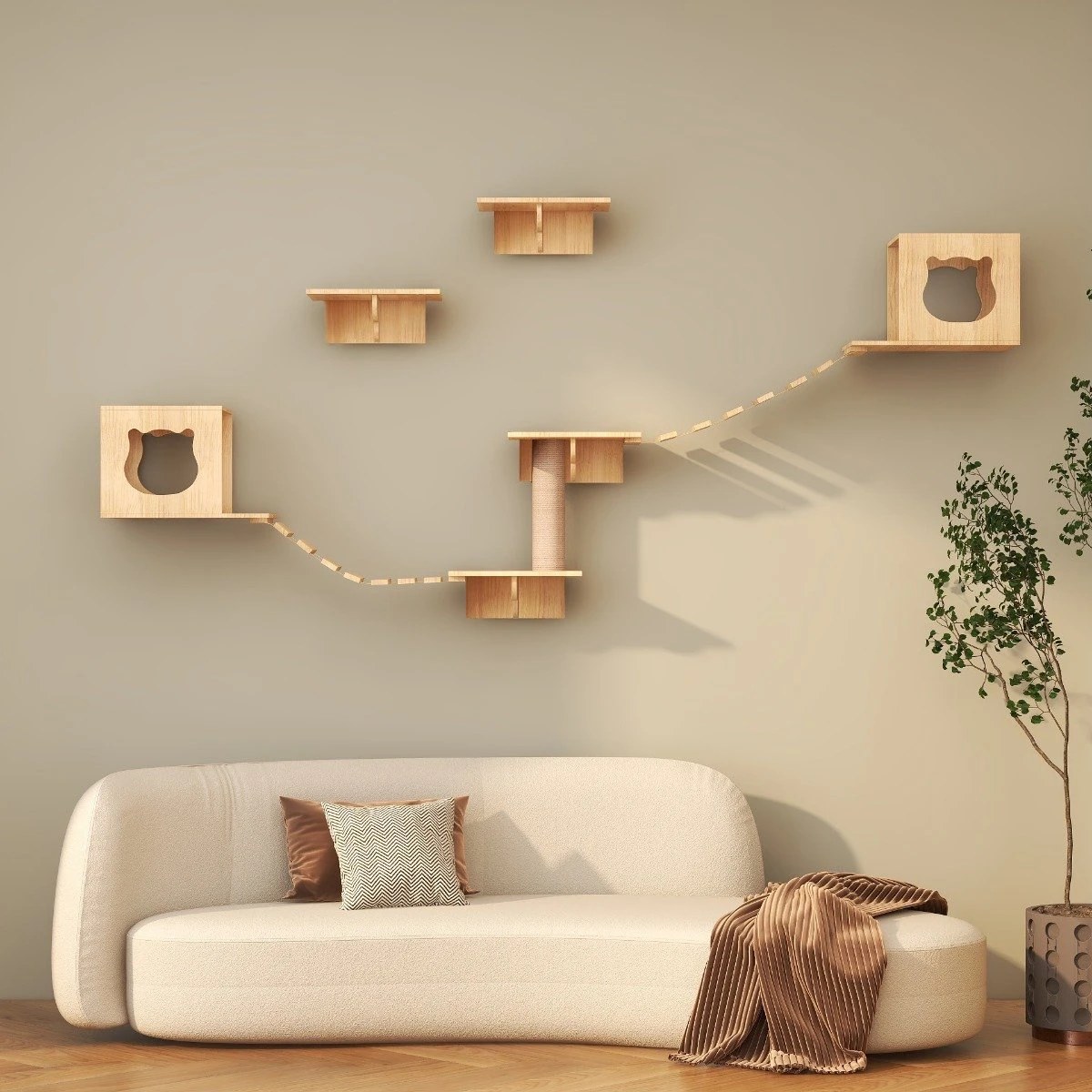 Katten Klimwand |2 Ladders Krabpaal En 2 Huisjes | Kat Klimmuur | Huisdieren | Vermaak Voor Katten 3 Katten Klimwand |2 Ladders Krabpaal En 2 Huisjes | Kat Klimmuur | Huisdieren | Vermaak Voor Katten - Afbeelding 3