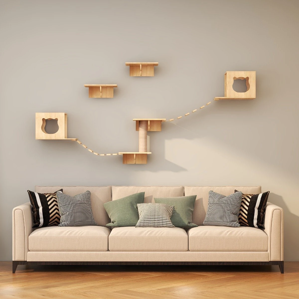 Katten Klimwand |2 Ladders Krabpaal En 2 Huisjes | Kat Klimmuur | Huisdieren | Vermaak Voor Katten 4 Katten Klimwand |2 Ladders Krabpaal En 2 Huisjes | Kat Klimmuur | Huisdieren | Vermaak Voor Katten - Afbeelding 4