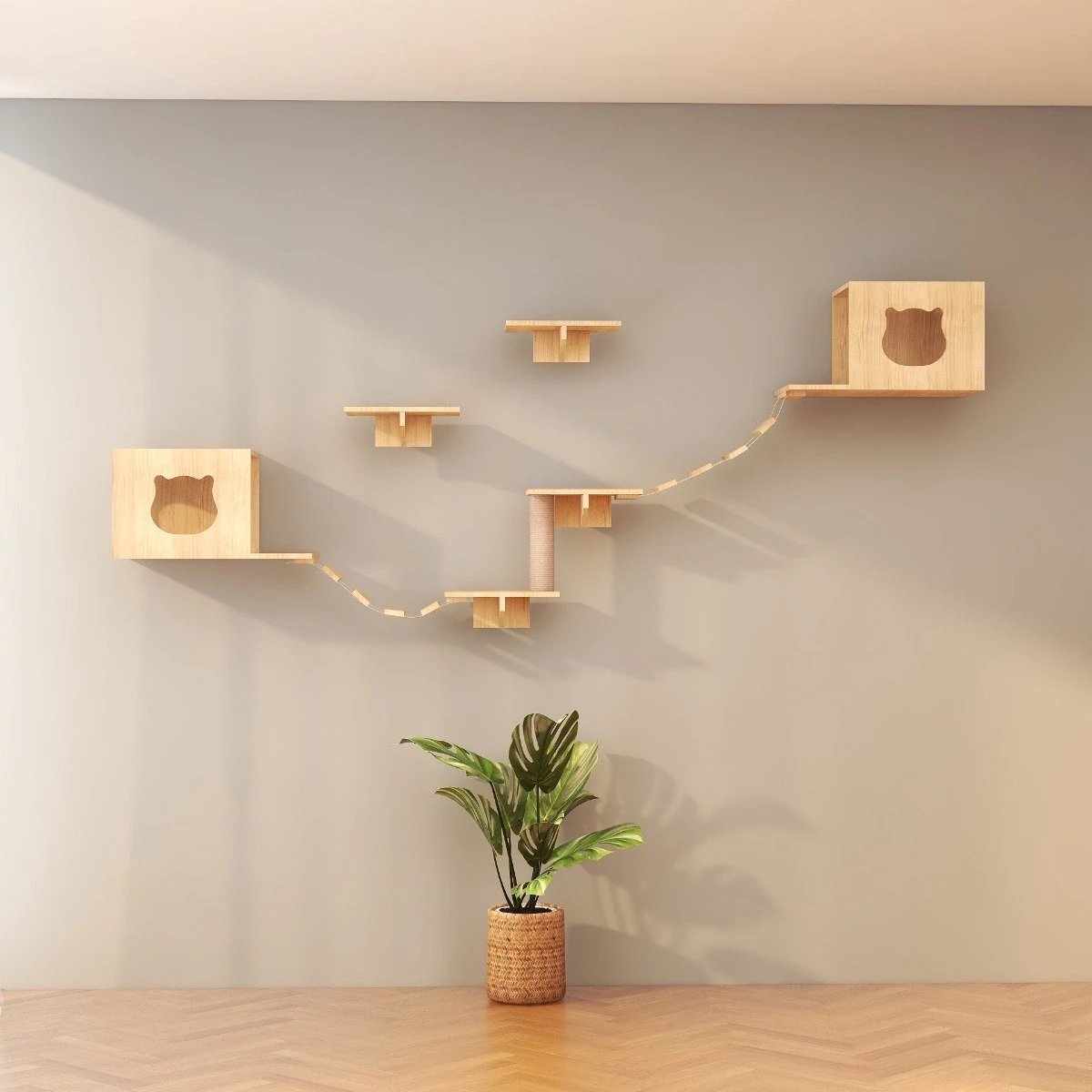 Katten Klimwand |2 Ladders Krabpaal En 2 Huisjes | Kat Klimmuur | Huisdieren | Vermaak Voor Katten 7 Katten Klimwand |2 Ladders Krabpaal En 2 Huisjes | Kat Klimmuur | Huisdieren | Vermaak Voor Katten - Afbeelding 7