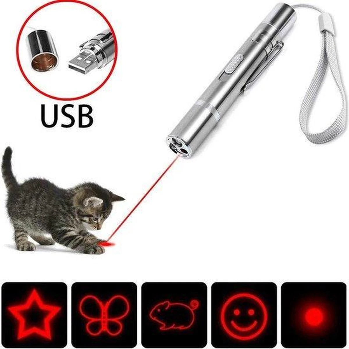USB Laserpen-7 In 1- Kattenspeelgoed-rode Laser- Fluwelen Opbergzakje- LED- UV Licht- USB Oplaadbaar- Laserlampje- Nieuw Model 2020 4 USB Laserpen-7 In 1- Kattenspeelgoed-rode Laser- Fluwelen Opbergzakje- LED- UV Licht- USB Oplaadbaar- Laserlampje- Nieuw Model 2020 - Afbeelding 4