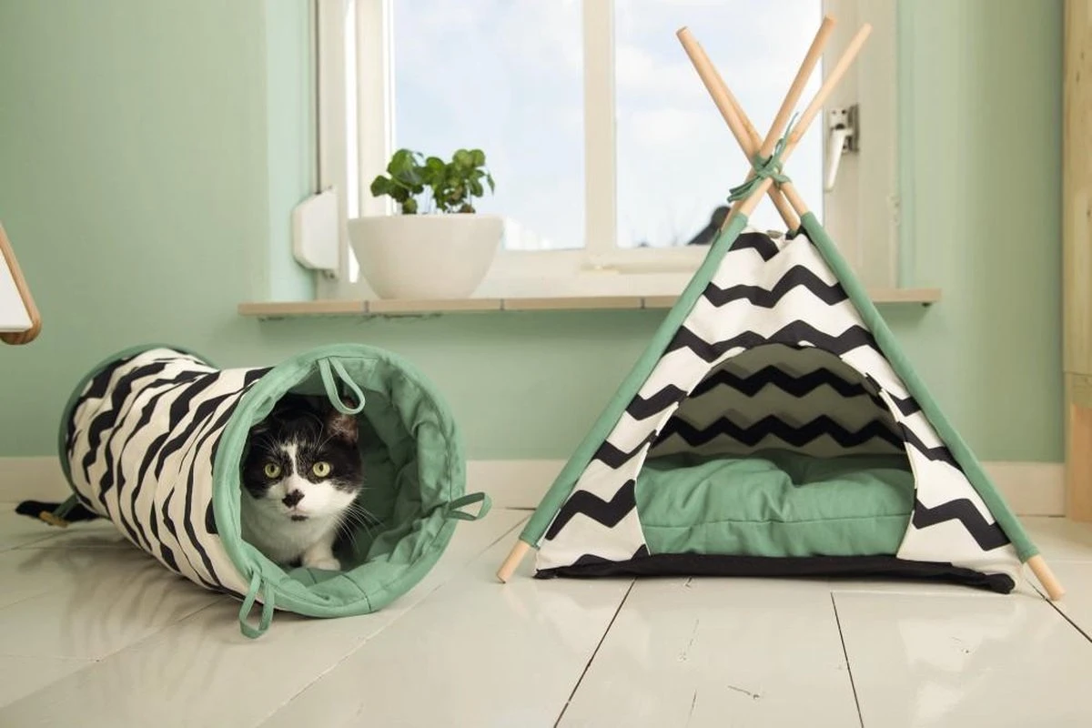 Beeztees Kioni Tipi Tent - Kattenhuis - Zwart/Wit - 50x50x70 Cm 6 Beeztees Kioni Tipi Tent - Kattenhuis - Zwart/Wit - 50x50x70 Cm - Afbeelding 6