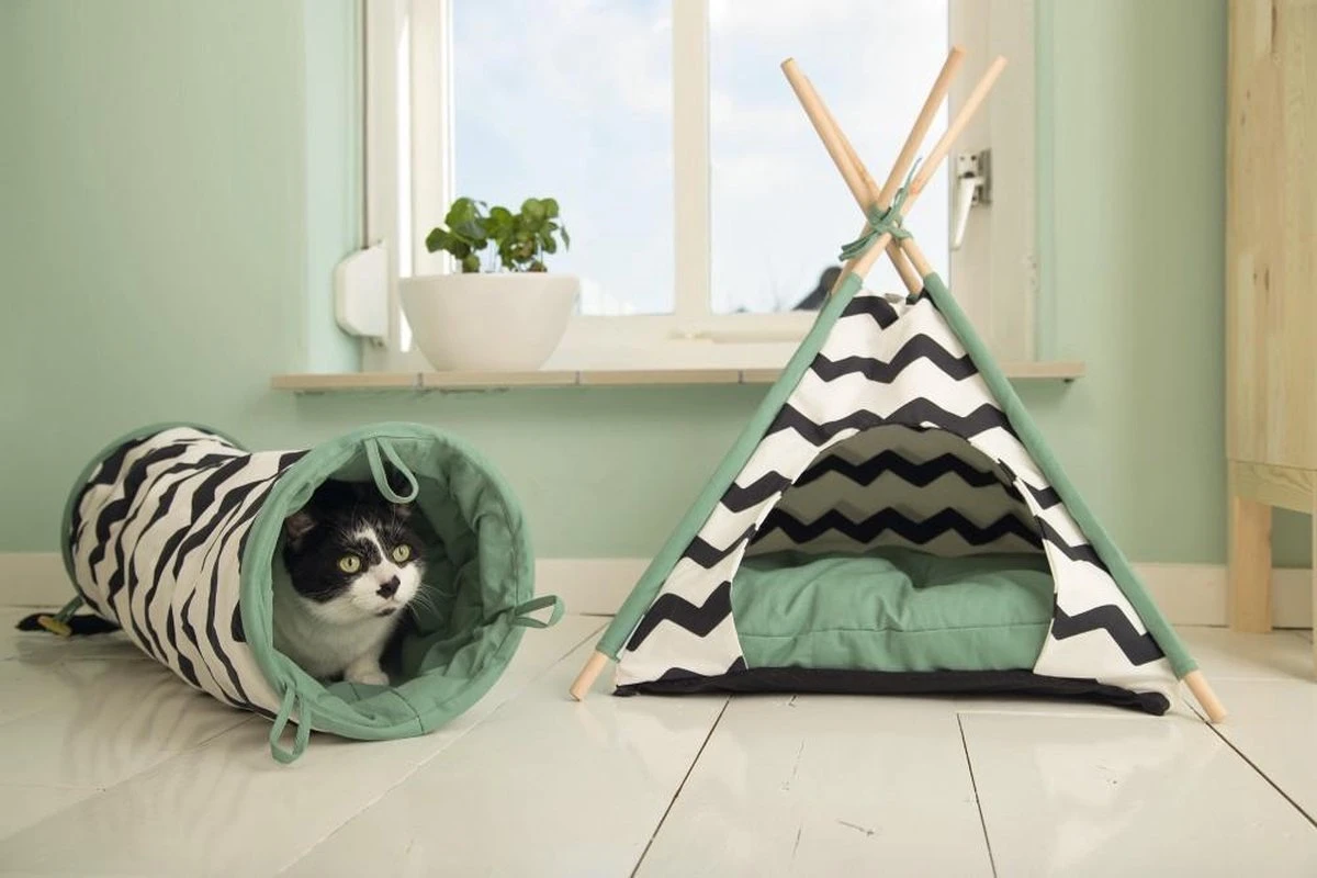 Beeztees Kioni Tipi Tent - Kattenhuis - Zwart/Wit - 50x50x70 Cm 7 Beeztees Kioni Tipi Tent - Kattenhuis - Zwart/Wit - 50x50x70 Cm - Afbeelding 7