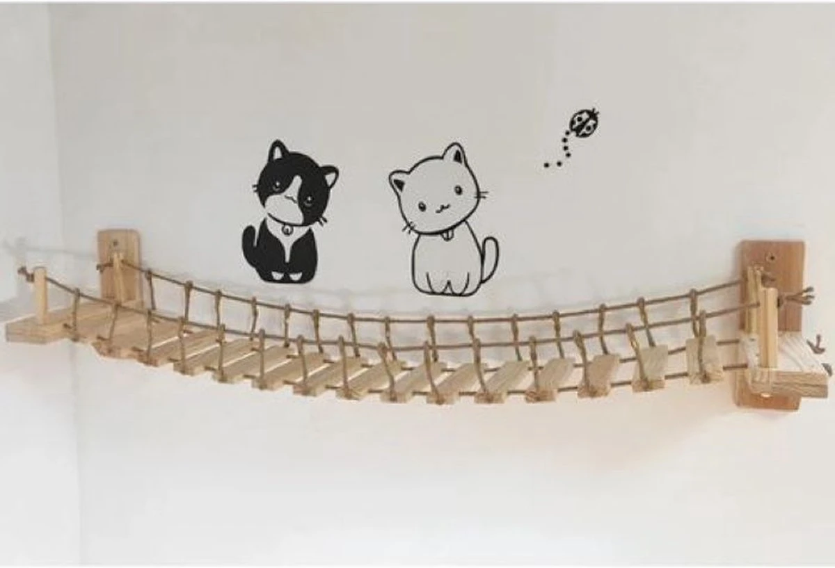 Be-Inspired® Houten Katten Brug – Katten Klimwand – Katten Klimmuur – Katten Muur – Katten Klim Plankjes – Huisdier – Hangmat – Wandmeubel Kat – Wandmontage – Duurzaam – 90 Cm 5 Be-Inspired® Houten Katten Brug – Katten Klimwand – Katten Klimmuur – Katten Muur – Katten Klim Plankjes – Huisdier – Hangmat – Wandmeubel Kat – Wandmontage – Duurzaam – 90 Cm - Afbeelding 5
