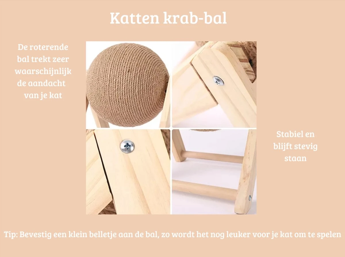 Janse Katten Krab Bal - Katten Speelgoed - Krabmeubel - Kattenkrabpaal - Krabplank - Krabbal - Kattenspeeltje - Krabbol - Inclusief Kattenkruid 4 Janse Katten Krab Bal - Katten Speelgoed - Krabmeubel - Kattenkrabpaal - Krabplank - Krabbal - Kattenspeeltje - Krabbol - Inclusief Kattenkruid - Afbeelding 4