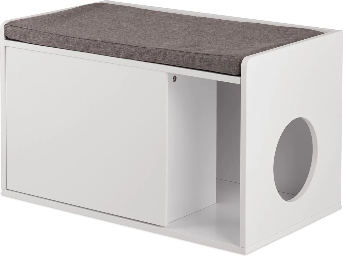 Relaxdays Kattenbak Ombouw - Met Zitkussen - Kattenhuis Wit - Kattenmeubel - Kattenkast 9 Relaxdays Kattenbak Ombouw - Met Zitkussen - Kattenhuis Wit - Kattenmeubel - Kattenkast - Afbeelding 9