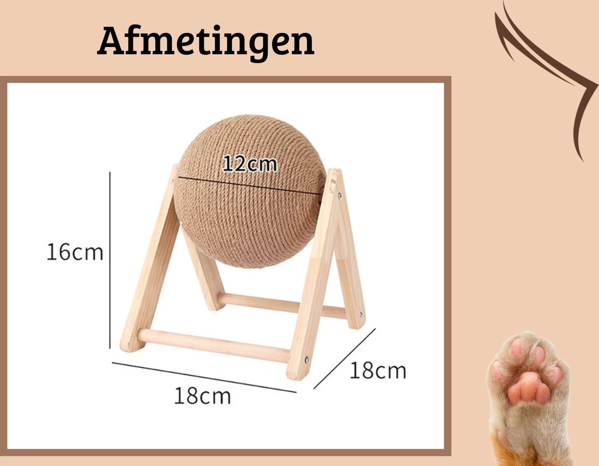 Janse Katten Krab Bal - Katten Speelgoed - Krabmeubel - Kattenkrabpaal - Krabplank - Krabbal - Kattenspeeltje - Krabbol - Inclusief Kattenkruid 2 Janse Katten Krab Bal - Katten Speelgoed - Krabmeubel - Kattenkrabpaal - Krabplank - Krabbal - Kattenspeeltje - Krabbol - Inclusief Kattenkruid - Afbeelding 2