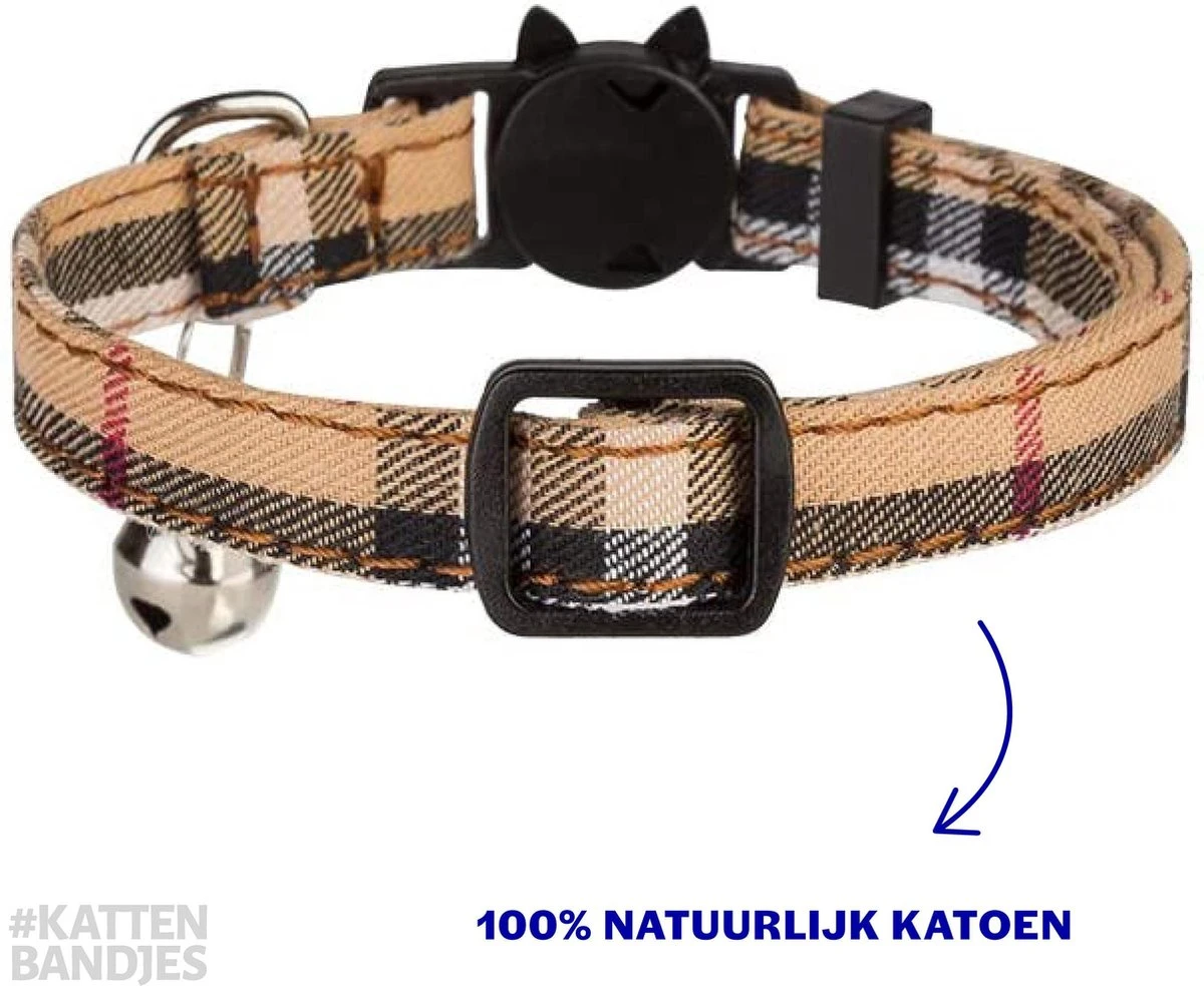Halsband Kat | Kattenband | Kattenhalsbandje | Kitten | Kattenbandje Met Belletje | Kattenhalsbandjes Met Veiligheidssluiting In Dé Klassieke Beige Ruit 1 Halsband Kat | Kattenband | Kattenhalsbandje | Kitten | Kattenbandje Met Belletje | Kattenhalsbandjes Met Veiligheidssluiting In Dé Klassieke Beige Ruit