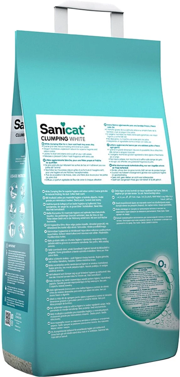 Sanicat Kattenbakvulling Clumping White Cotton Fresh 20 Liter 7 Sanicat Kattenbakvulling Clumping White Cotton Fresh 20 Liter - Afbeelding 7