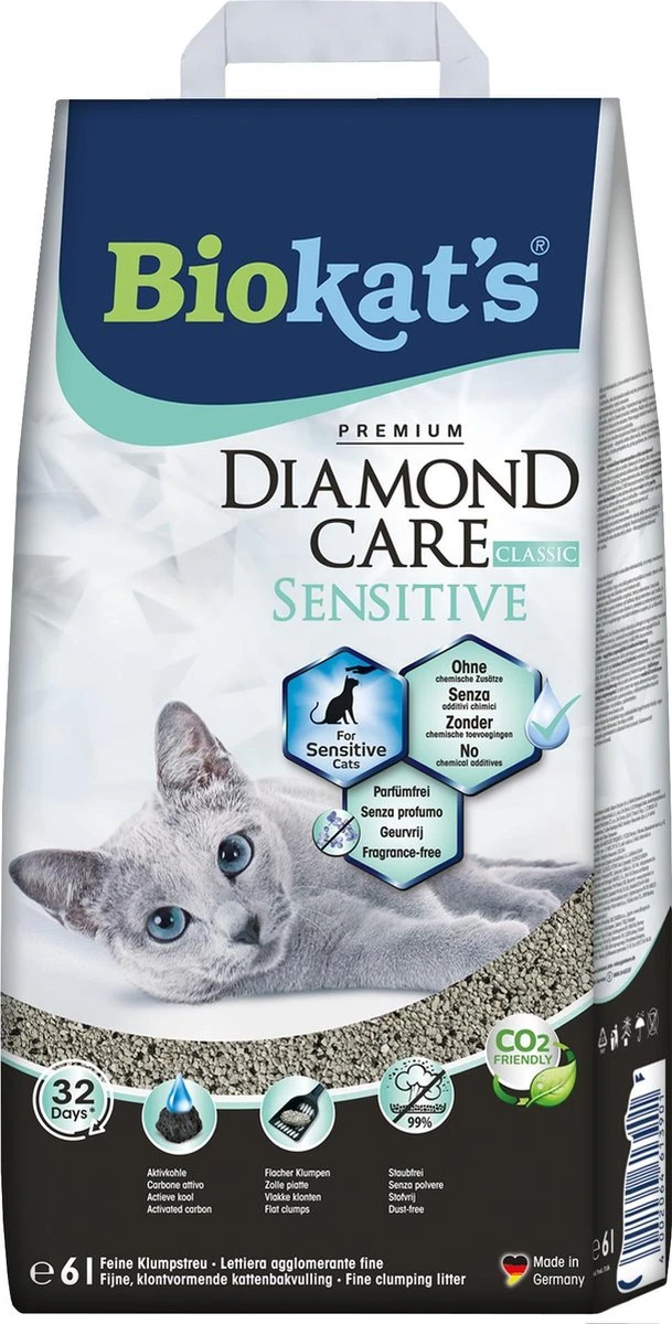 Biokat's Diamond Care Sensitive Classic - 6 L - Kattenbakvulling - Klontvormende - Zonder Geur - Aktieve Kool - Voor Gevoelige Katten 7 Biokat's Diamond Care Sensitive Classic - 6 L - Kattenbakvulling - Klontvormende - Zonder Geur - Aktieve Kool - Voor Gevoelige Katten - Afbeelding 7