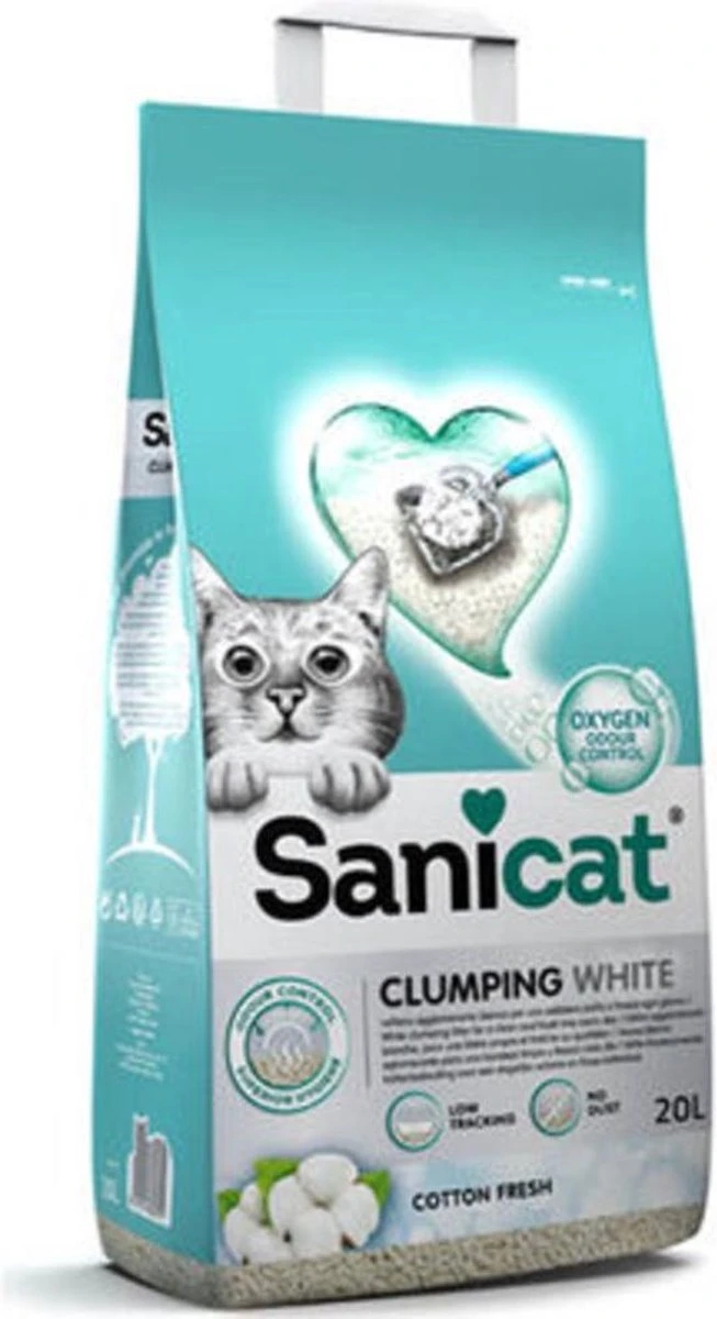 Sanicat Kattenbakvulling Clumping White Cotton Fresh 20 Liter 1 Sanicat Kattenbakvulling Clumping White Cotton Fresh 20 Liter