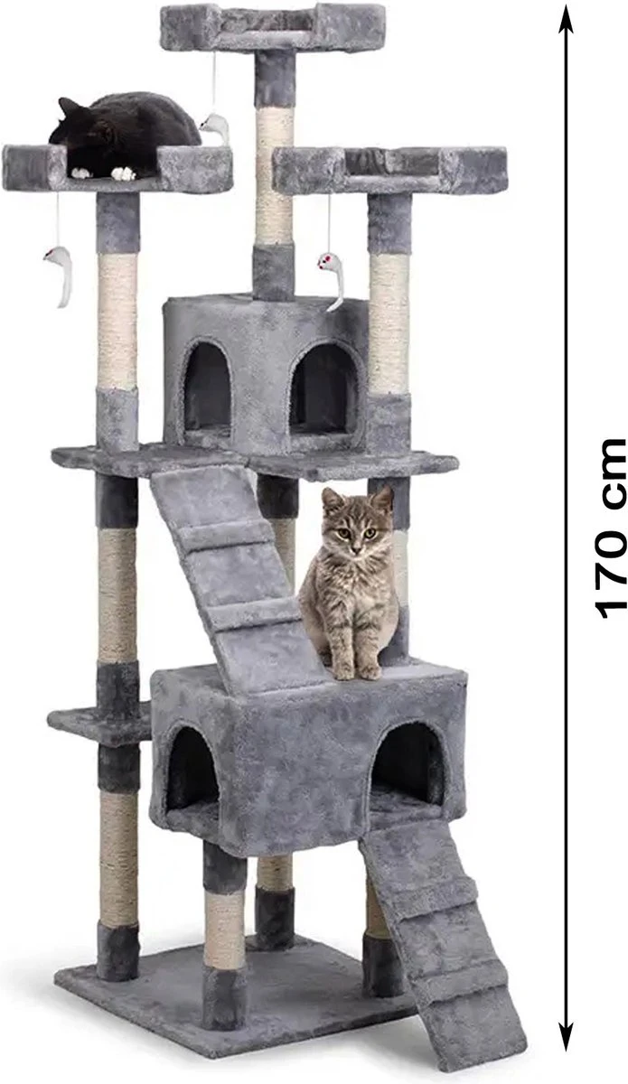 Krabpaal XXL Voor Kat -170 Cm -Grijs - Kattenboom Voor Grote Katten - Kattenhuis Van Sisal - XXL Klimpaal Voor Meerdere Katten 4 Krabpaal XXL Voor Kat -170 Cm -Grijs - Kattenboom Voor Grote Katten - Kattenhuis Van Sisal - XXL Klimpaal Voor Meerdere Katten - Afbeelding 4