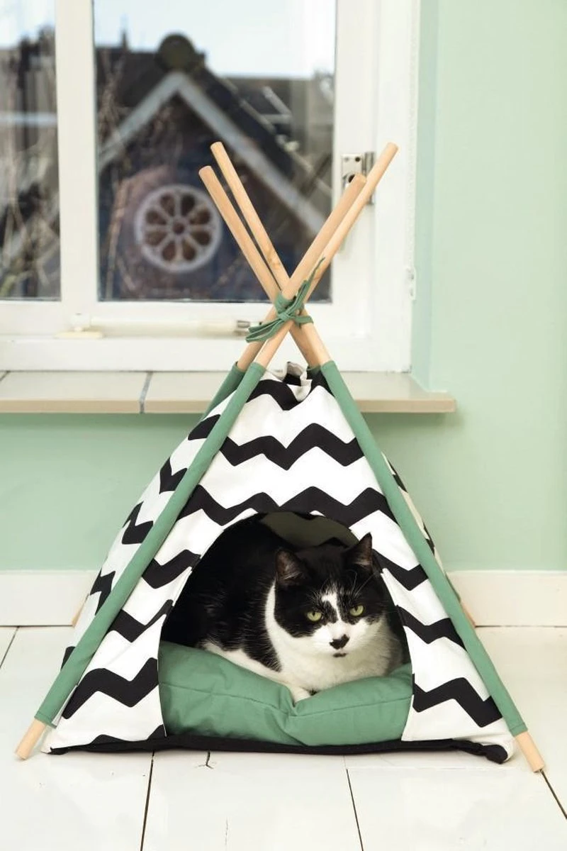 Beeztees Kioni Tipi Tent - Kattenhuis - Zwart/Wit - 50x50x70 Cm 3 Beeztees Kioni Tipi Tent - Kattenhuis - Zwart/Wit - 50x50x70 Cm - Afbeelding 3
