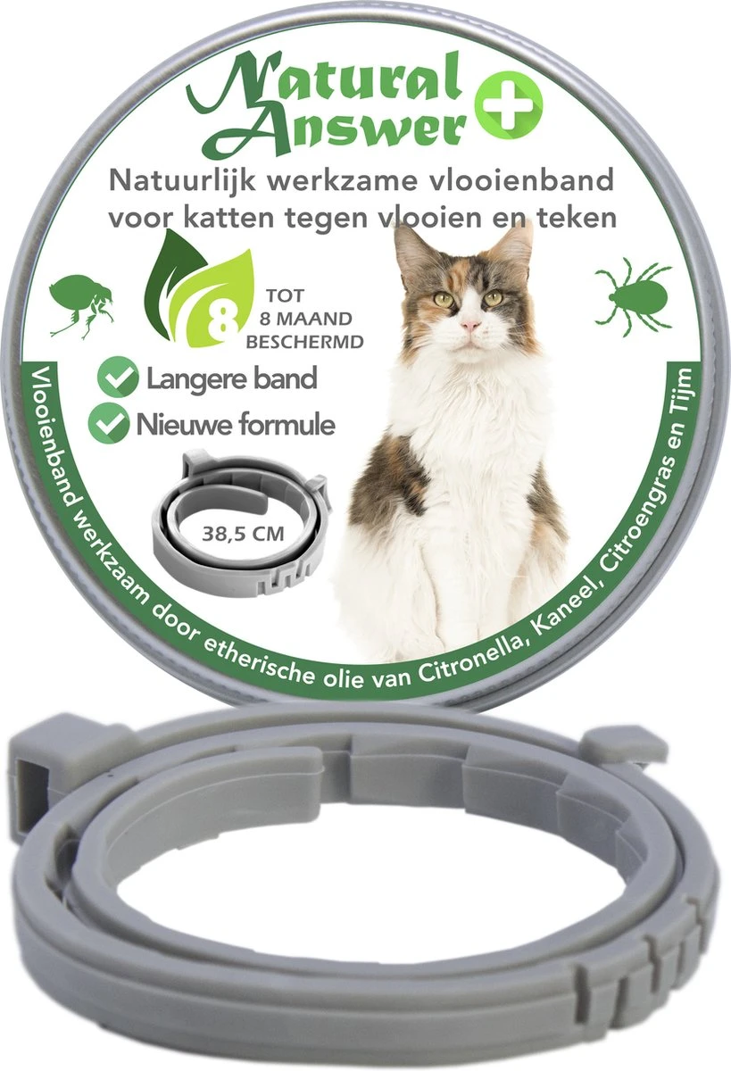 Teken- En Vlooienband Voor Katten PLUS - Natuurlijk Middel Tegen Vlooien En Teken - 100% Natuurlijk - 38,5 CM - Tot 8 Maand Werkzaam - Biologisch 1 Teken- En Vlooienband Voor Katten PLUS - Natuurlijk Middel Tegen Vlooien En Teken - 100% Natuurlijk - 38,5 CM - Tot 8 Maand Werkzaam - Biologisch