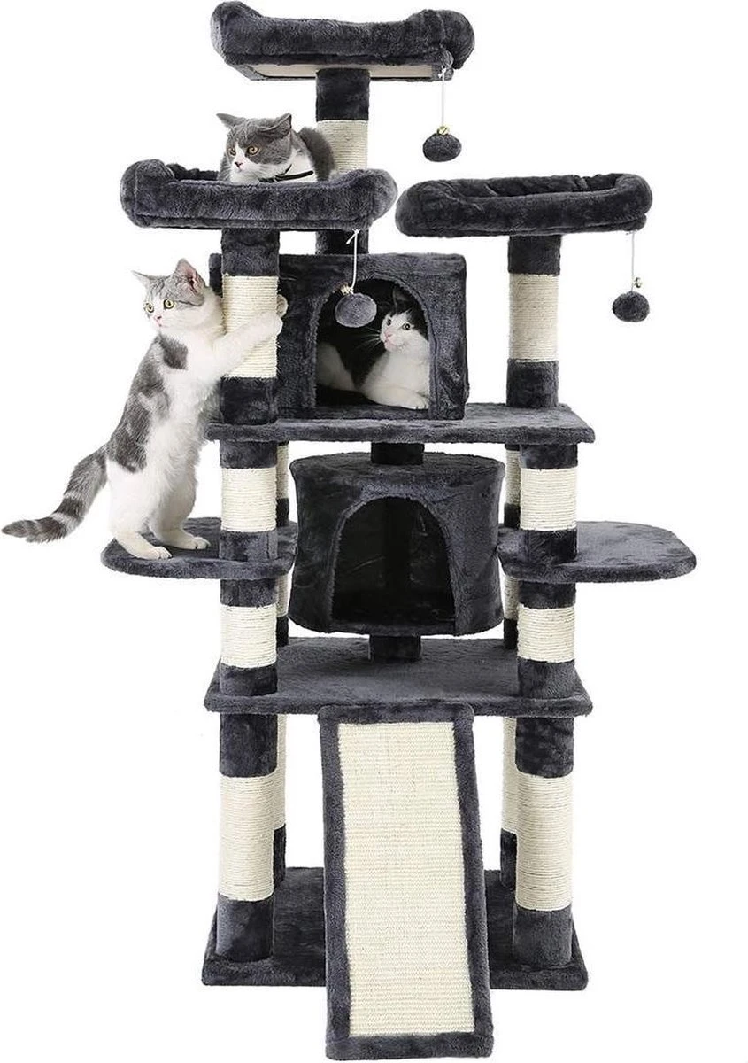 Grote Krabpaal, Krabpaal Met 3 Comfortabele Uitkijkplatforms, Kattenspeelgoed Met 2 Knuffelholen, Dikke Sisalpalen, Extra Krabplank, Stal, 172 Cm, Rookgrijs PCT18GYZ 1 Grote Krabpaal, Krabpaal Met 3 Comfortabele Uitkijkplatforms, Kattenspeelgoed Met 2 Knuffelholen, Dikke Sisalpalen, Extra Krabplank, Stal, 172 Cm, Rookgrijs PCT18GYZ
