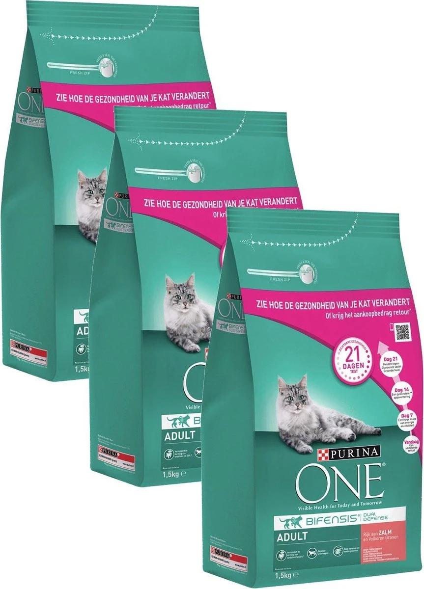 Purina One Adult Zalm&Granen - Kattenvoer - 3 X 1.5 Kg 1 Purina One Adult Zalm&Granen - Kattenvoer - 3 X 1.5 Kg