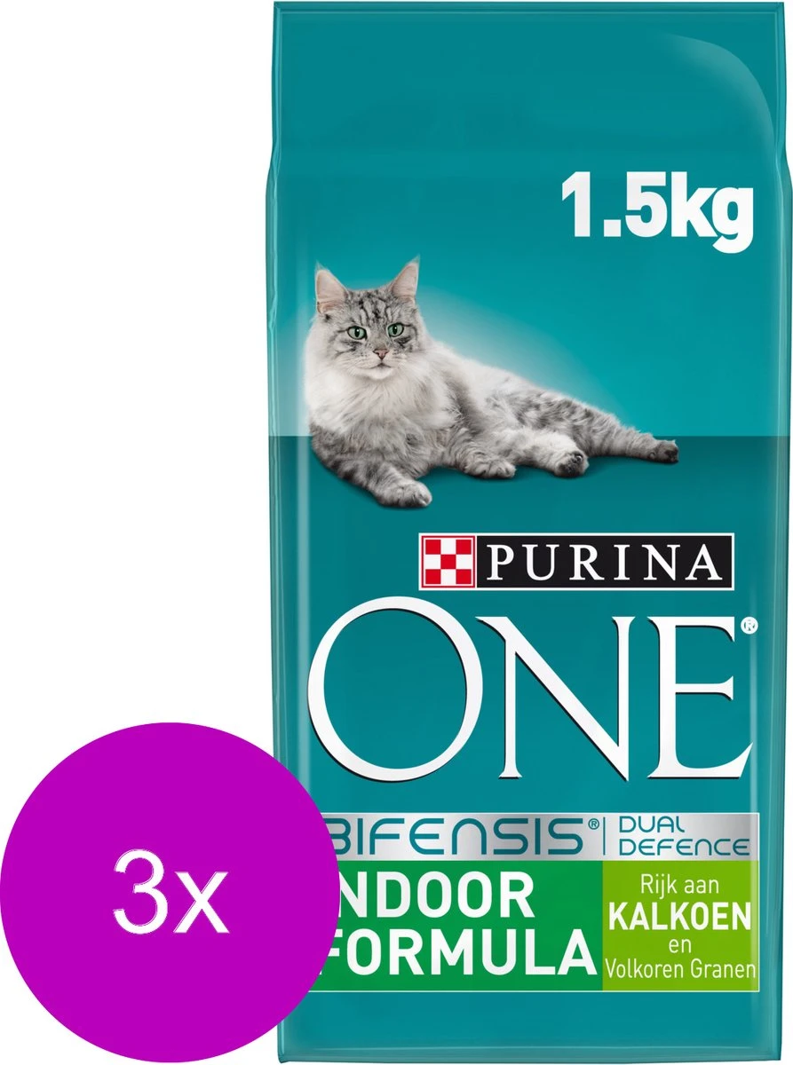 Purina One Indoor Formula Kalkoen - Kattenvoer - 3 X 1.5 Kg 3 Purina One Indoor Formula Kalkoen - Kattenvoer - 3 X 1.5 Kg - Afbeelding 3