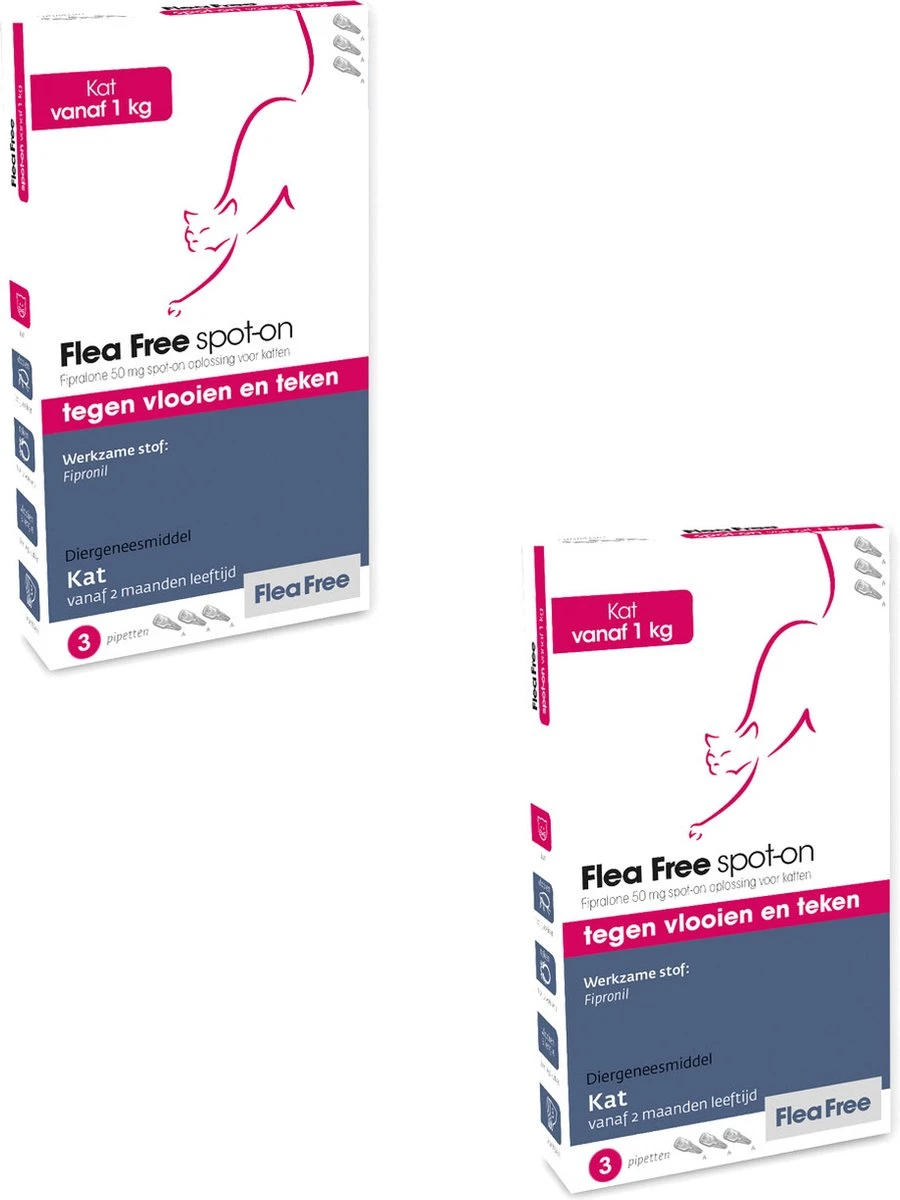 Flea Free Fipralone Spot-On Kat - Anti Vlooien En Tekenmiddel - 2 X 3 Pip 4 Flea Free Fipralone Spot-On Kat - Anti Vlooien En Tekenmiddel - 2 X 3 Pip - Afbeelding 4
