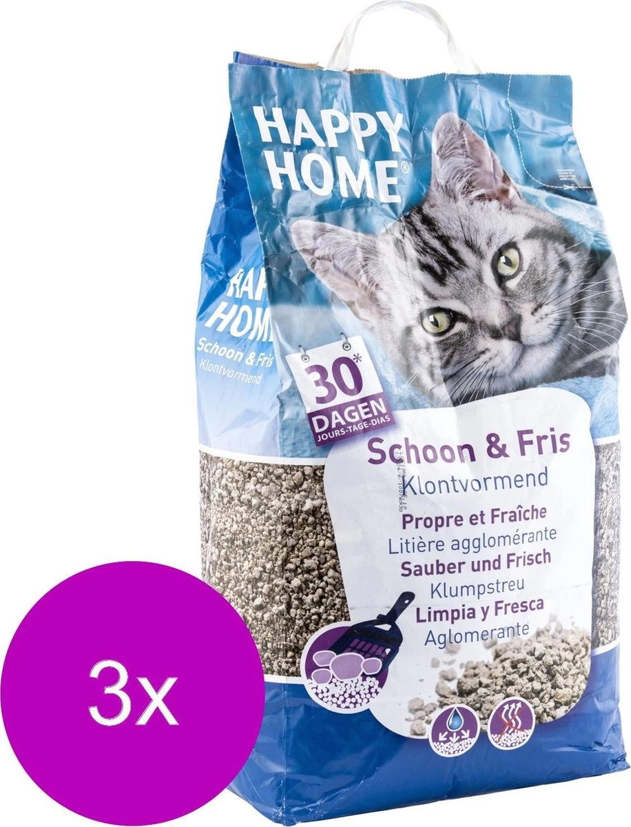 Happy Home Clumping Clean - Kattenbakvulling - 3 X 20 L 1 Happy Home Clumping Clean - Kattenbakvulling - 3 X 20 L