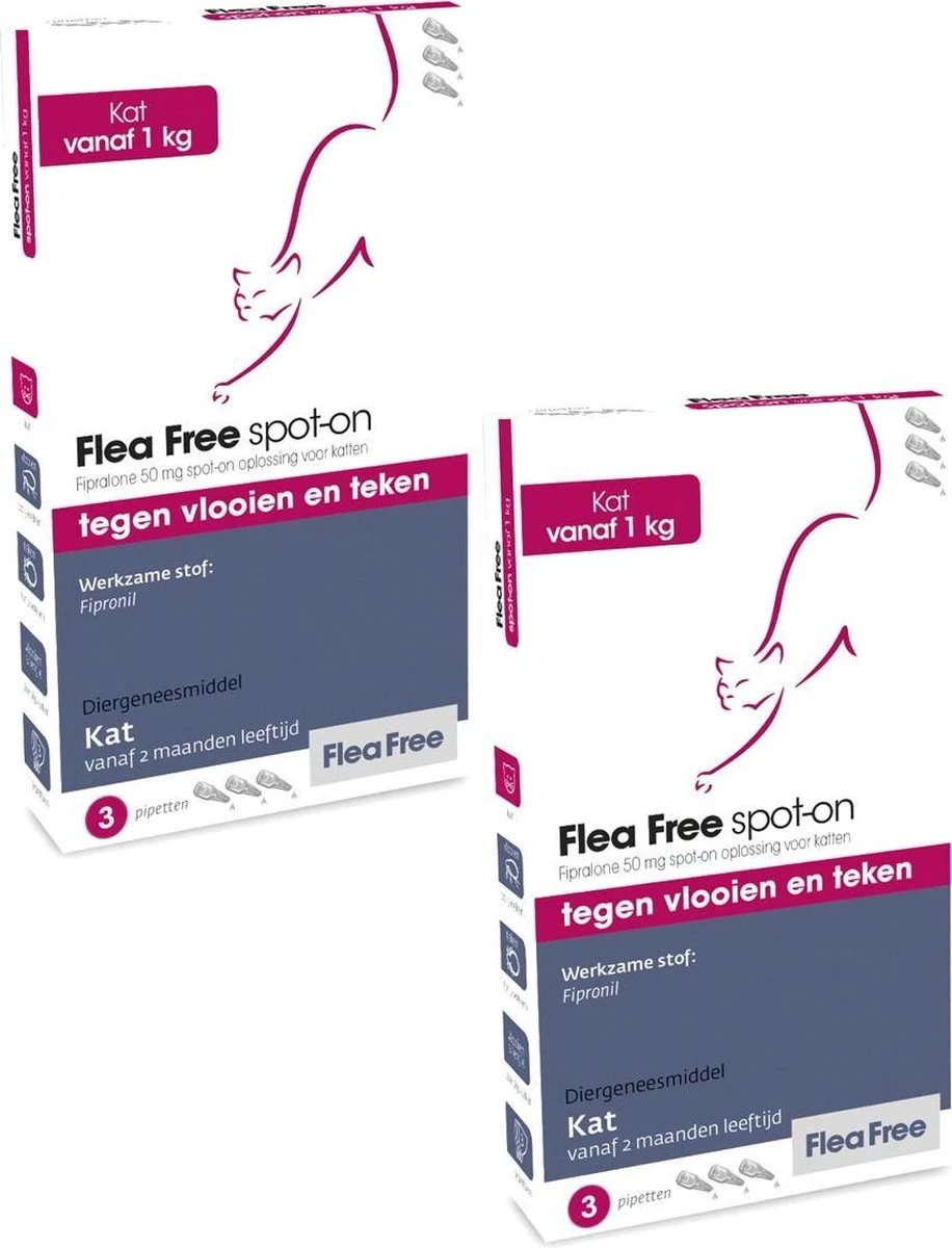 Flea Free Fipralone Spot-On Kat - Anti Vlooien En Tekenmiddel - 2 X 3 Pip 1 Flea Free Fipralone Spot-On Kat - Anti Vlooien En Tekenmiddel - 2 X 3 Pip