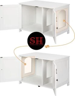 Merkloos Signature Home Wittykitty Kattenbak - Kattenkast - Kattenbakkast - Kattenhuis Met Deur En Aparte Scheidingswand - Kattenbak Opbergdoos - Wit - 80 X 54 X 50.5 Cm -Merkloos Winkel 943x1200