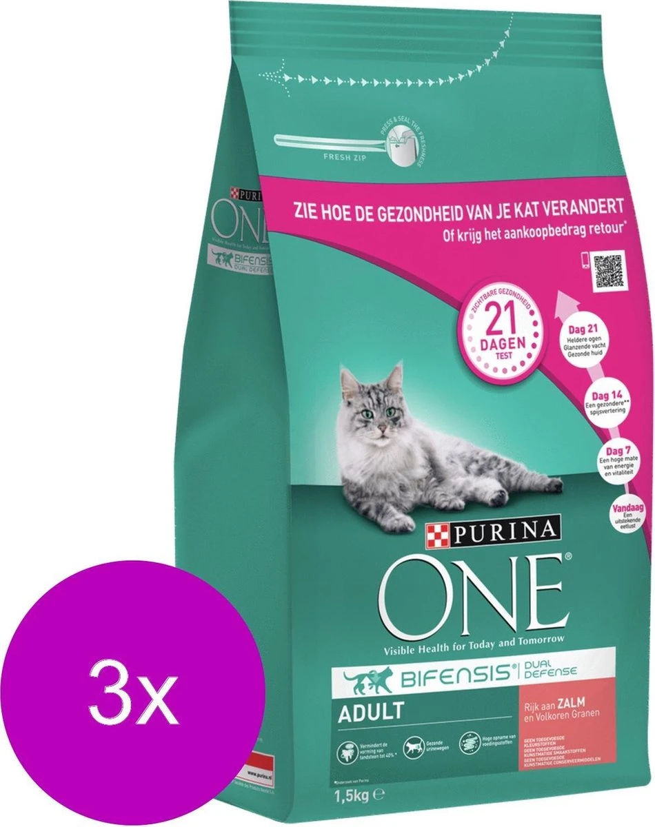 Purina One Adult Zalm&Granen - Kattenvoer - 3 X 1.5 Kg 2 Purina One Adult Zalm&Granen - Kattenvoer - 3 X 1.5 Kg - Afbeelding 2