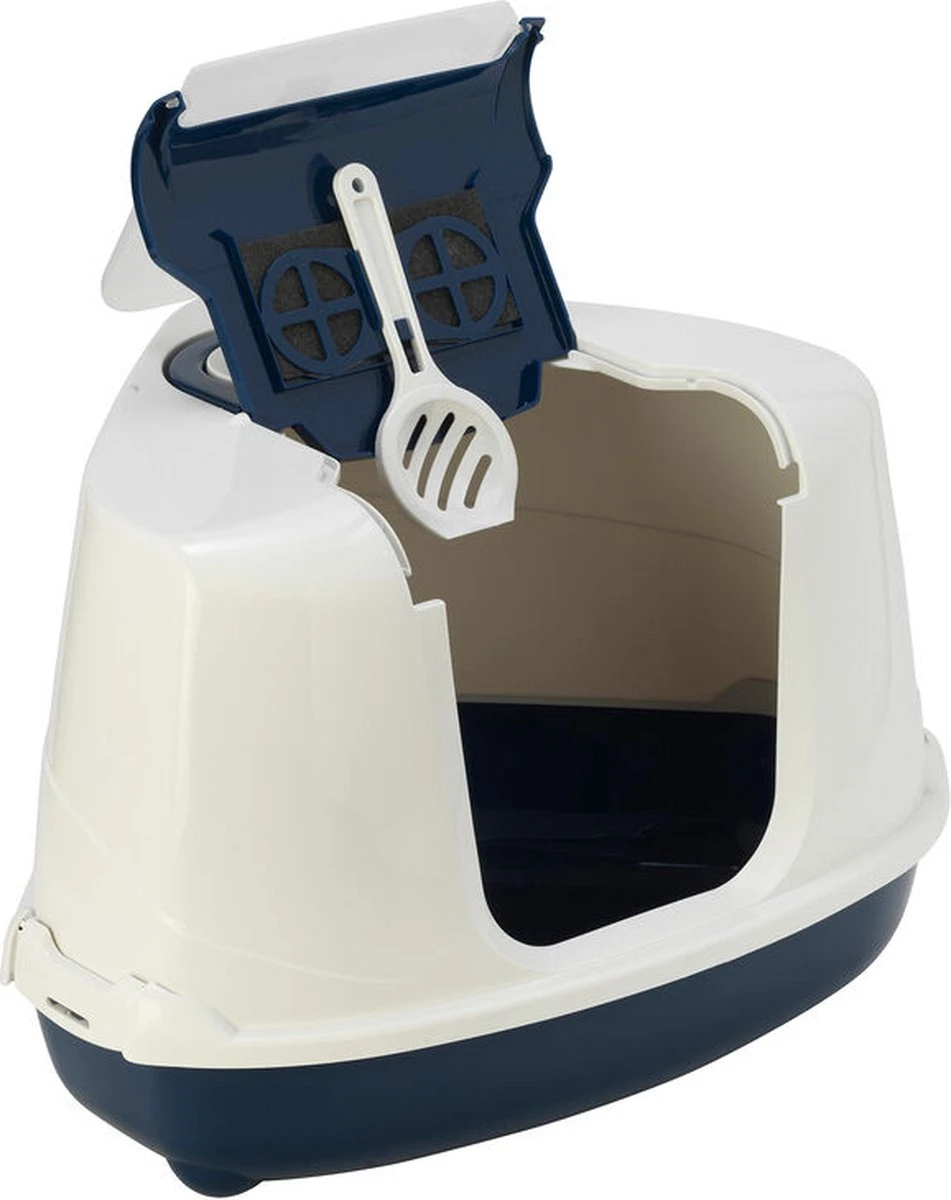 Moderna Flip Hoekkattenbak - Donkerblauw/Wit - 56 X 45 X 39 Cm 2 Moderna Flip Hoekkattenbak - Donkerblauw/Wit - 56 X 45 X 39 Cm - Afbeelding 2