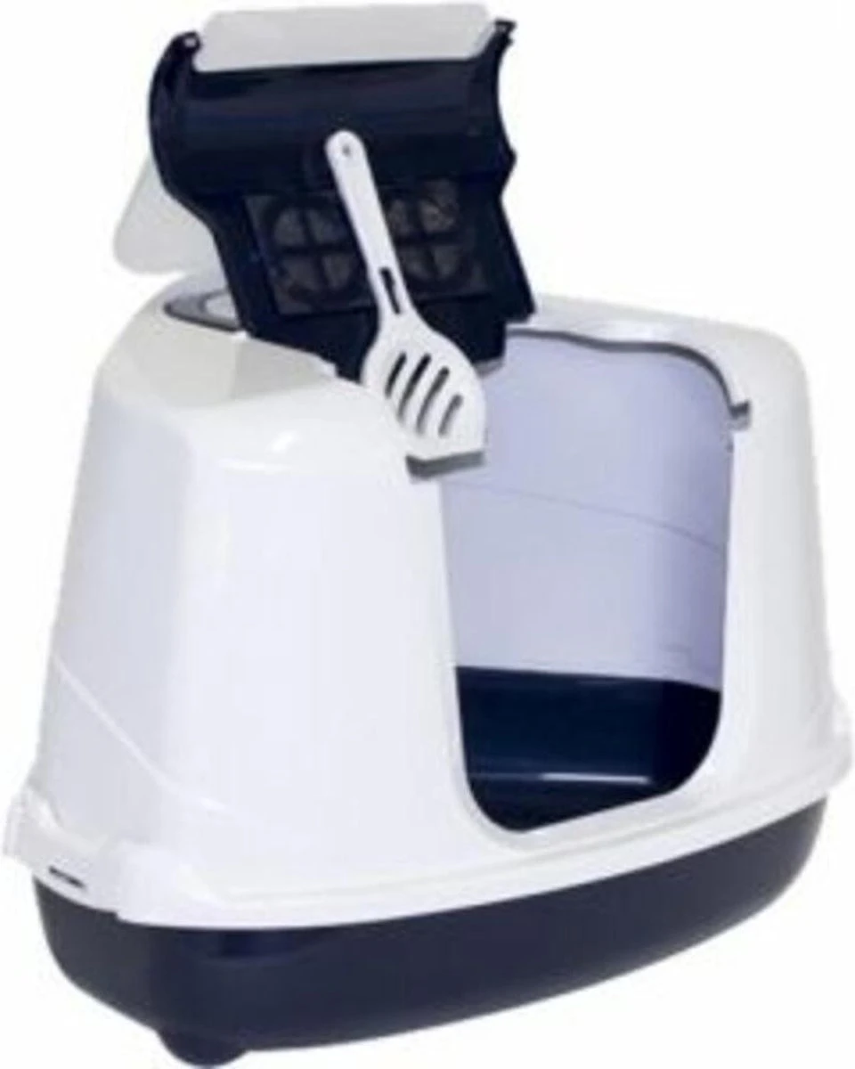 Moderna Flip Hoekkattenbak - Donkerblauw/Wit - 56 X 45 X 39 Cm 1 Moderna Flip Hoekkattenbak - Donkerblauw/Wit - 56 X 45 X 39 Cm