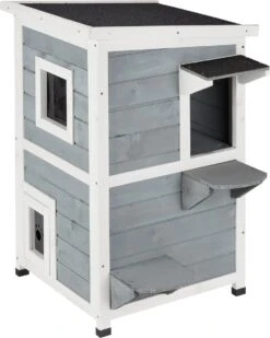Relaxdays Kattenhuis Buiten - Groot Kattenhok Binnen - Hoog Kattenmeubel Grijs Hout - Tuin -Merkloos Winkel 960x1200 2