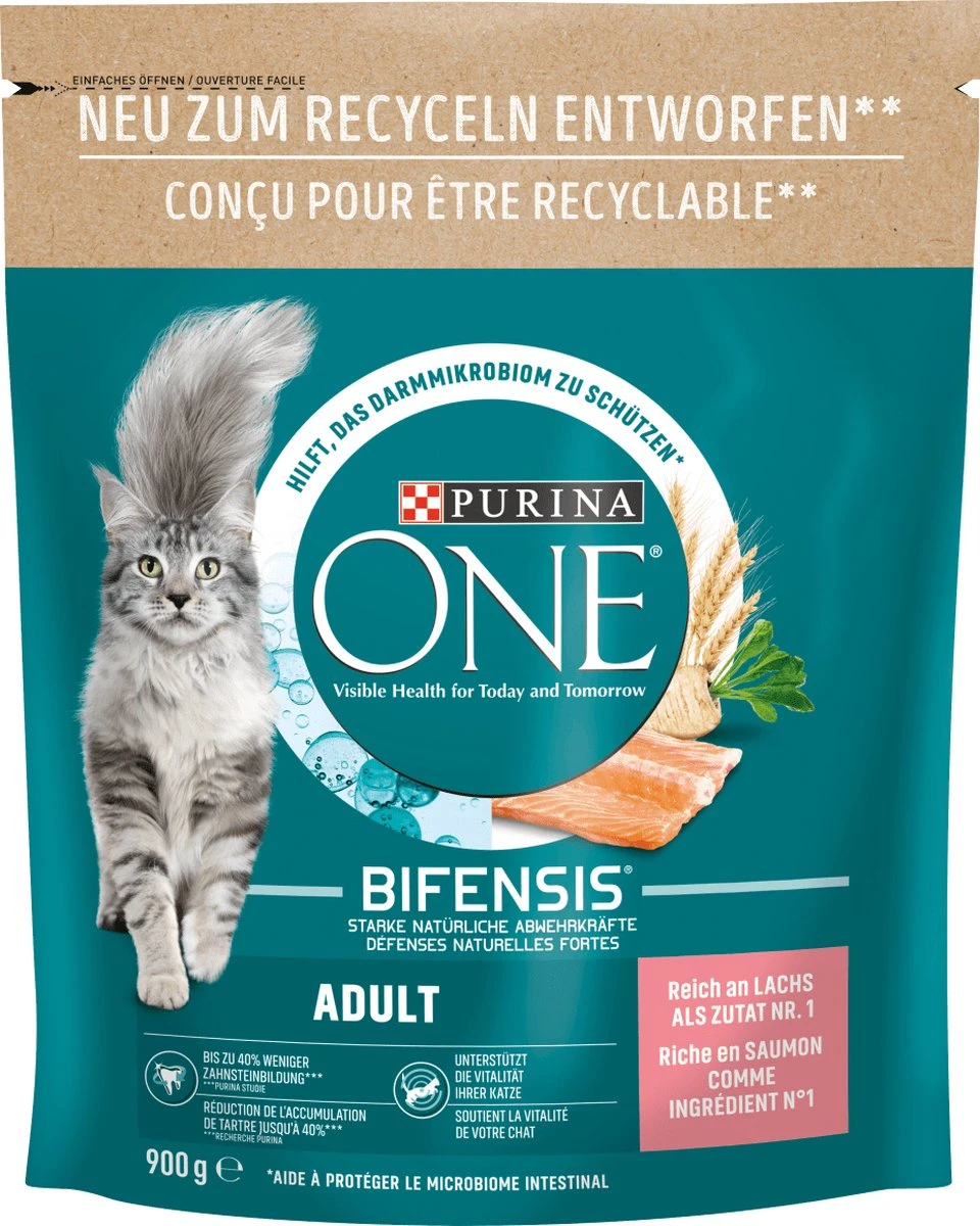 PURINA ONE Katten Droogvoer Met Zalm En Volle Granen, Adult, 900 G 1 PURINA ONE Katten Droogvoer Met Zalm En Volle Granen, Adult, 900 G