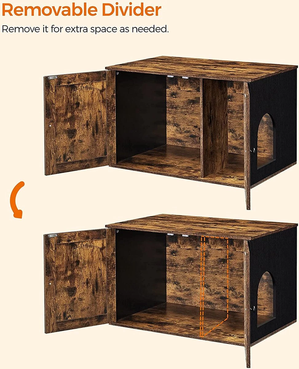 Hoppa! Kattenbak, Kattenhuis, Met Deuren, Vintage Bruin-zwart 2 Hoppa! Kattenbak, Kattenhuis, Met Deuren, Vintage Bruin-zwart - Afbeelding 2