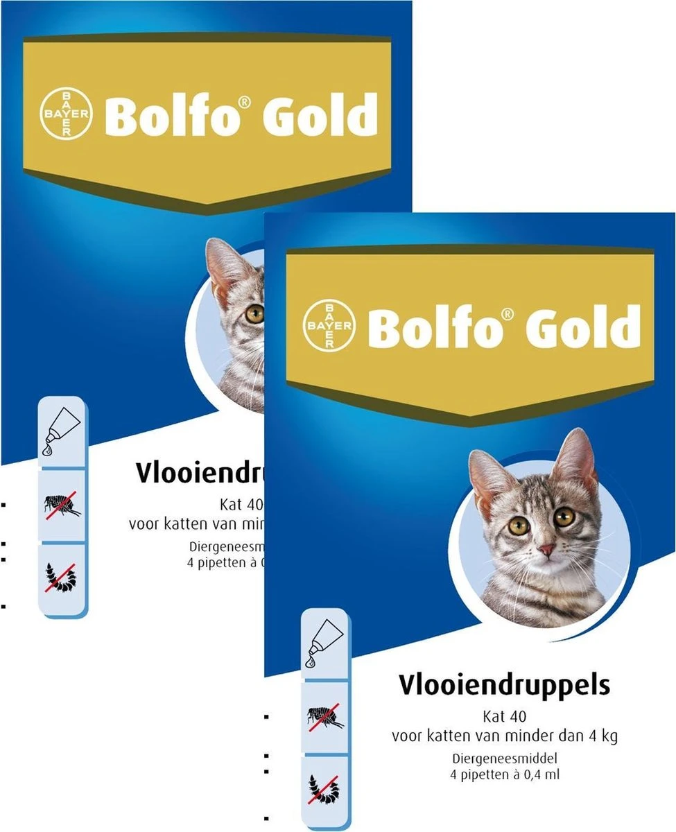 Bolfo Gold Kat 40 - Anti Vlooienmiddel - 2 X 4 Stuks 0 - 4 Kg 1 Bolfo Gold Kat 40 - Anti Vlooienmiddel - 2 X 4 Stuks 0 - 4 Kg